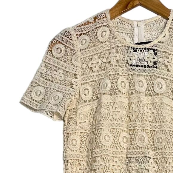 See by Chloe‎ Ecru Crochet Lace Mini Dress Short Sleeves Size 2 NEW - Picture 4 of 12